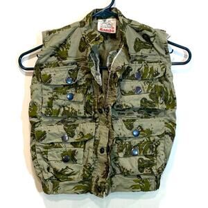 Vintage Kids Rambo Safari Green Vest Cargo Pockets 5/4 us
